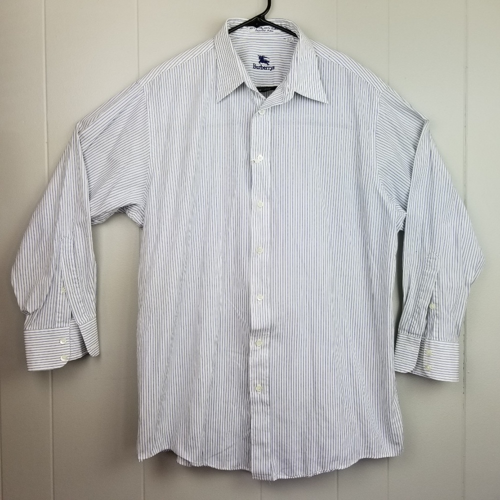 Burberrys White Blue Stripe LS Button Up Shirt